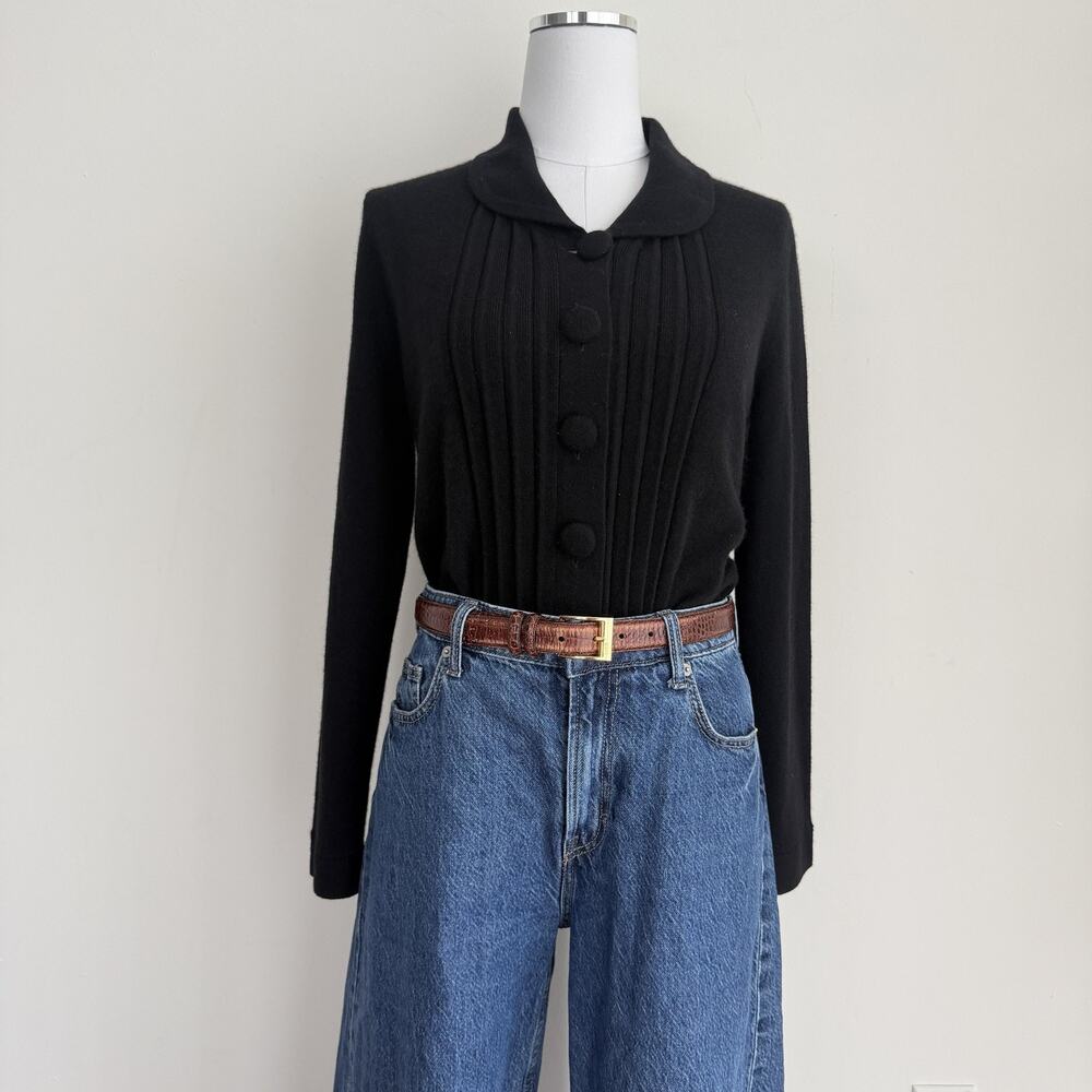 Vintage Black Button-Front Knit Cardigan